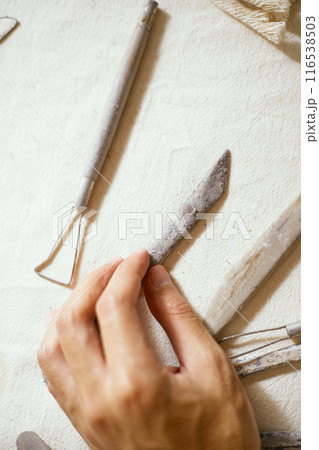 Close up Tools for forming clay on background Close up Tools for forming clay on background 116538503