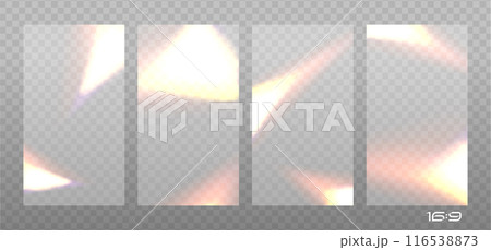 16x9 backgrounds set with Overlay effect of exposed old photo with burn edges. Realistic vector illustration of camera film light filter for vintage look with with blur glare, noise and grain. 16x9 backgrounds set with Overlay effect of exposed old photo with burn edges. Realistic vector illustration of camera film light filter for vintage look with with blur glare, noise and grain. 116538873
