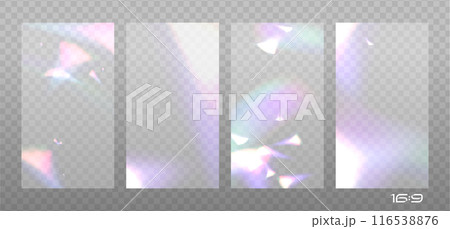 Lilac Rainbow overlays set with light prism effect, transparent background. Hologram reflection, crystal flare leak shadow overlay. Vector 16x9 buckhounds Lilac Rainbow overlays set with light prism effect, transparent background. Hologram reflection, crystal flare leak shadow overlay. Vector 16x9 buckhounds 116538876