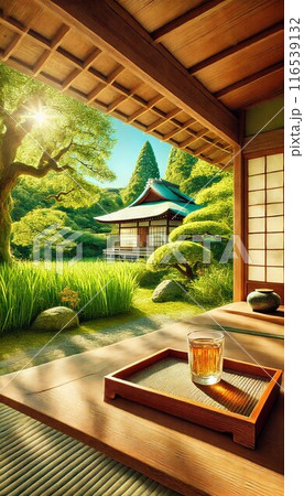 伝統的な日本家屋の縁側の夏 116539132