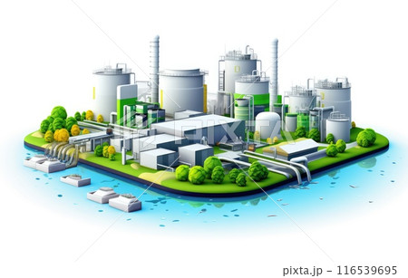 3D Industrial Wastewater Treatment process in factory plant ecology sewage treatment for save world concept 116539695