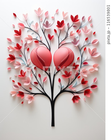 Paper cut of Happy Valentine Day, heart with origami paper heart shape on pastel color background for greeting card, banner, poster. Paper cut of Happy Valentine Day, heart with origami paper heart shape on pastel color background for greeting card, banner, poster. 116539801