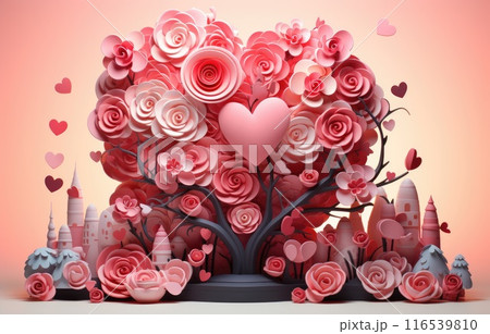 Happy valentine concept with multi layered paper cut style background. Romantic design for honeymoon. greeting card, poster. 116539810