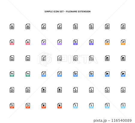 Collection of document type icon according to file extension 116540089