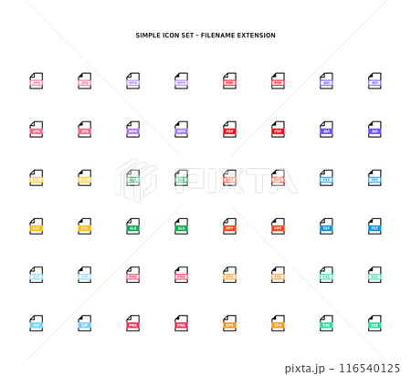 Collection of document type icon according to file extension Collection of document type icon according to file extension 116540125