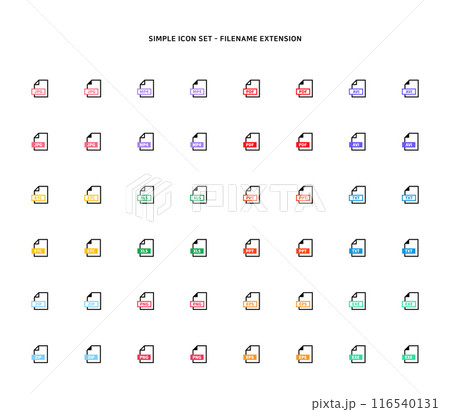 Collection of document type icon according to file extension Collection of document type icon according to file extension 116540131