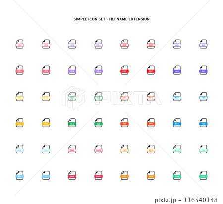 Collection of document type icon according to file extension Collection of document type icon according to file extension 116540138