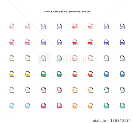 Collection of document type icon according to file extension Collection of document type icon according to file extension 116540154