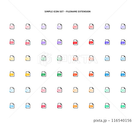Collection of document type icon according to file extension Collection of document type icon according to file extension 116540156