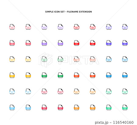 Collection of document type icon according to file extension Collection of document type icon according to file extension 116540160
