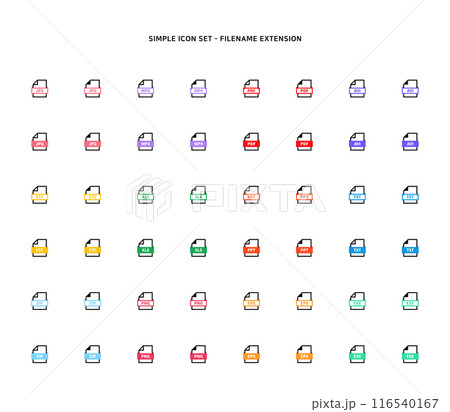 Collection of document type icon according to file extension Collection of document type icon according to file extension 116540167
