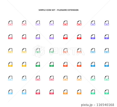 Collection of document type icon according to file extension Collection of document type icon according to file extension 116540168