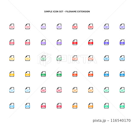 Collection of document type icon according to file extension Collection of document type icon according to file extension 116540170