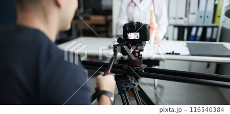 Female doctor recording vlog video about medicine and health care Female doctor recording vlog video about medicine and health care 116540384