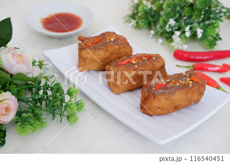Spicy fried tofu filled with meat Spicy fried tofu filled with meat 116540451