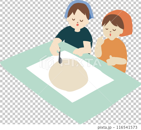 食育活動でピザ作りをする子供たち 食育活動でピザ作りをする子供たち 116541573