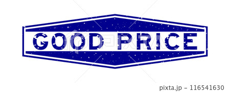 Grunge blue good price word hexagon rubber seal stamp on white background 116541630