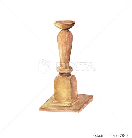 Antique marble candle holder. Hand painted watercolor vintage illustration in warm tones isolated on a white background for scrapbooking, stickers, advertising, retro flyers and postcards 116542068