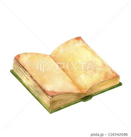 An ancient book with a worn cover hand-painted in vintage style watercolor object isolated on a white background. Interior decor and wall art on retro themes, travel, libraries, books, museums An ancient book with a worn cover hand-painted in vintage style watercolor object isolated on a white background. Interior decor and wall art on retro themes, travel, libraries, books, museums 116542096