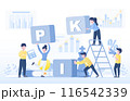 Business ideas, KPI and success concept.Business strategy planning, tactical management, evaluation, financial, marketing plans, data analysis for successful growth. Flat vector illustration. 116542339