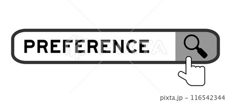 Search banner in word preference with hand over magnifier icon on white background 116542344