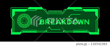 Green color of futuristic hud banner that have word breakdown on user interface screen on black background Green color of futuristic hud banner that have word breakdown on user interface screen on black background 116542363