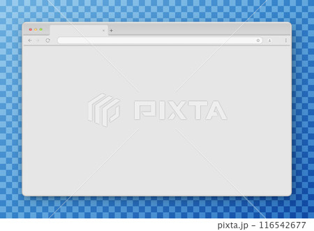 Browser window. Realistic gray empty browser window with toolbar, search bar and shadow on transparent background. 116542677