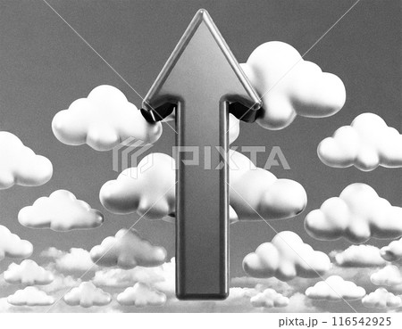 上昇する矢印。AI生成画像。モノクロ。 116542925