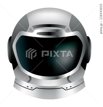 Astronaut helmet, realistic cosmonaut mask with glass for space exploration and flight in cosmos. Part suit for protection spaceman head. Isolated vector illustration 116543035