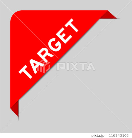 Red color of corner label banner with word target on gray background 116543103