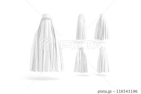 Blank white muslim female burqa mockup, different views Blank white muslim female burqa mockup, different views 116543196