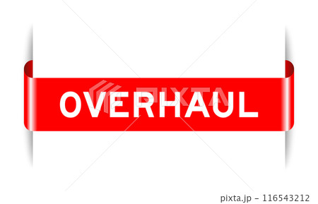 Red color inserted label banner with word overhaul on white background 116543212
