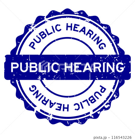 Grunge blue public hearing word round rubber seal stamp on white background Grunge blue public hearing word round rubber seal stamp on white background 116543226