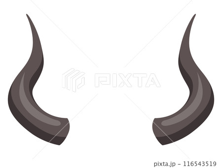 Horns. Hunting trophy. Vector horned wild animal. Pairs of antlers. Vector illustration of hunted animal, wildlife decoration concept Horns. Hunting trophy. Vector horned wild animal. Pairs of antlers. Vector illustration of hunted animal, wildlife decoration concept 116543519