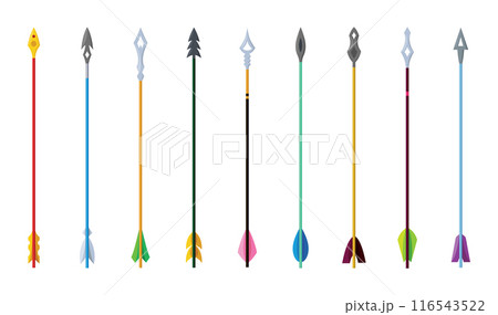 Medieval arrows set. Fighting decorative cartoon arrows. Design element for poster, label or sign on menu. Color vintage symbols 116543522