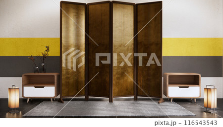 Black and yellow wall on white granite floor. 116543543