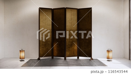 Architecture and interior concept Empty room wood docoration wall on granite floor. Architecture and interior concept Empty room wood docoration wall on granite floor. 116543544