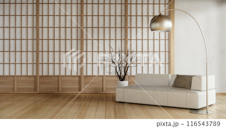 Mini sofa armchair on interior design,zen modern living room Japanese style. 116543789