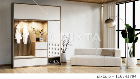 Mini sofa armchair on interior design,zen modern living room Japanese style. 116543794