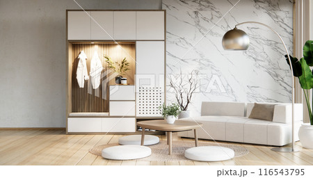 Mini sofa armchair on interior design,zen modern living room Japanese style. 116543795