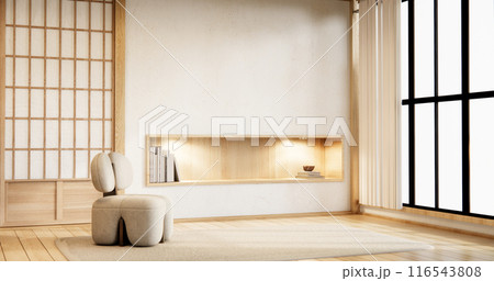 Mini sofa armchair on interior design,zen modern living room Japanese style. 116543808