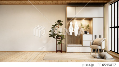 Mini sofa armchair on interior design,zen modern living room Japanese style. Mini sofa armchair on interior design,zen modern living room Japanese style. 116543817