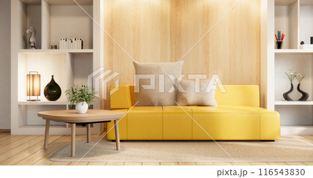 Mini sofa armchair on interior design,zen modern living room Japanese style. Mini sofa armchair on interior design,zen modern living room Japanese style. 116543830