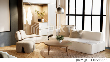 Mini sofa armchair on interior design,zen modern living room Japanese style. 116543842