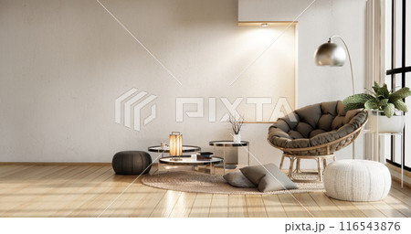Cabinet shelves on wall design room with decoration and sofa. 116543876