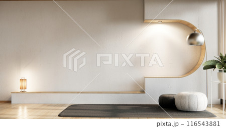 Cabinet shelves on wall design room with decoration and sofa. 116543881