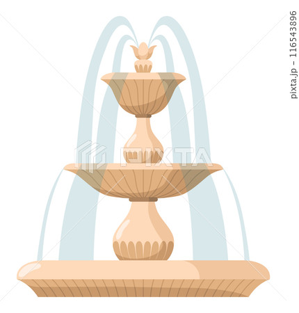 Water fountain and water splash. Vintage and modern architecture decor with splashing drops. Outdoor park decoration with architectural elements cartoon vector Water fountain and water splash. Vintage and modern architecture decor with splashing drops. Outdoor park decoration with architectural elements cartoon vector 116543896