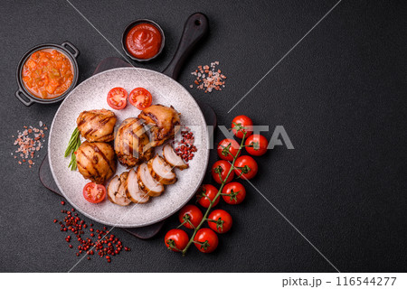 Delicious baked chicken or turkey shish kebab on a skewer Delicious baked chicken or turkey shish kebab on a skewer 116544277