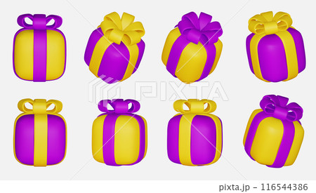 Set of Realistic 3d white gift box isolated on a white background 3d render flying modern holiday surprise box. Festive decorative 3d render object Realistic vector decor 116544386