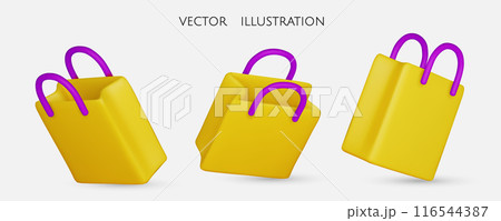 Set of Shopping bag realistic 3d design. Stylish fashionable bag isolated on white background. Colored collection. Vector illustration Set of Shopping bag realistic 3d design. Stylish fashionable bag isolated on white background. Colored collection. Vector illustration 116544387